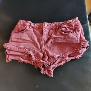 Vanilla Star High Low Shortie Raw Hem Shorts Size 9 Maroon